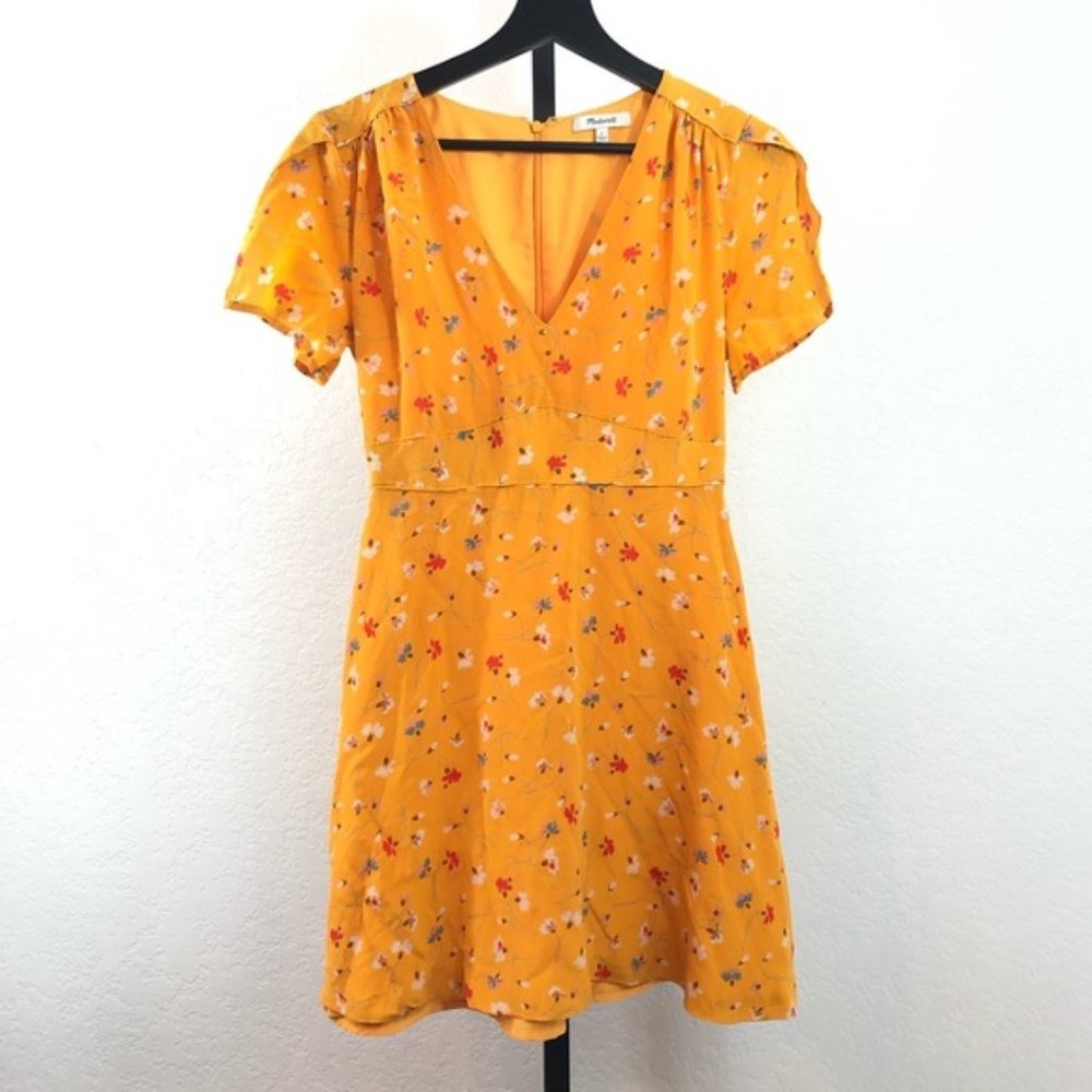 Madewell Golden Flutter Yellow Floral Dress NWT